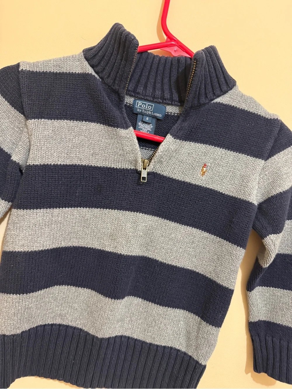Ralph Lauren Navy & Gray Striped Half-Zip Pullover